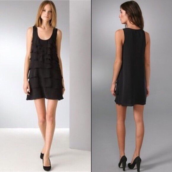 Theory Dorosa Silk Mini Dress Lavender Tiered Y2K Party Date Night Size 0 Purple - Picture 4 of 15